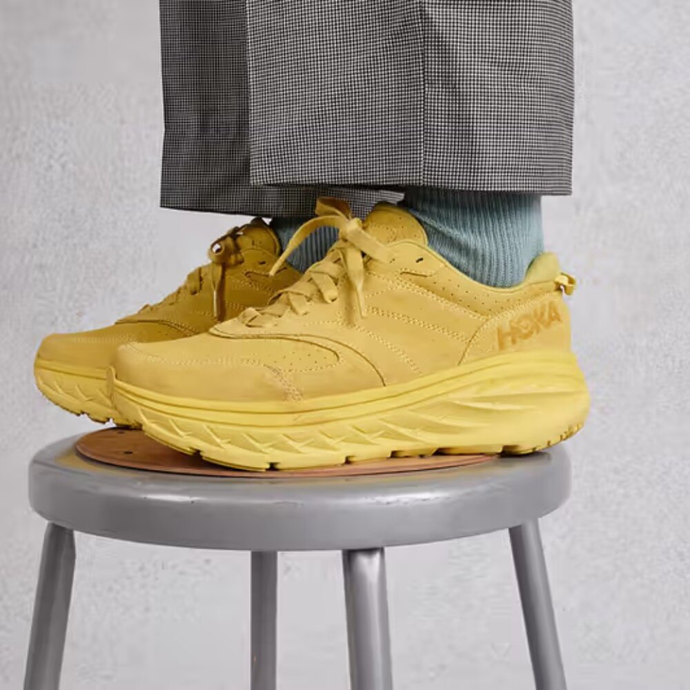 Hoka One Bondi Suede  in 'Celery Lima Bean'